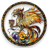 Acrylic Stained Glass Style Phoenix Suncatcher - Round Faux Window Decor 8" Gift