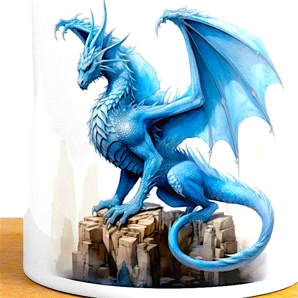 "Majestic Ice Dragon Mug - Fantasy Art Coffee Cup for Dragon Lovers"