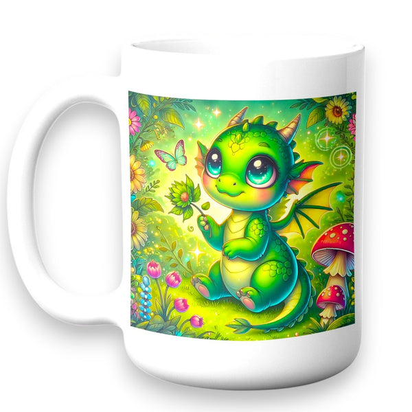 "Adorable Baby Dragon Coffee Mug - Fantasy Creature Design - Black Ceramic Cup"