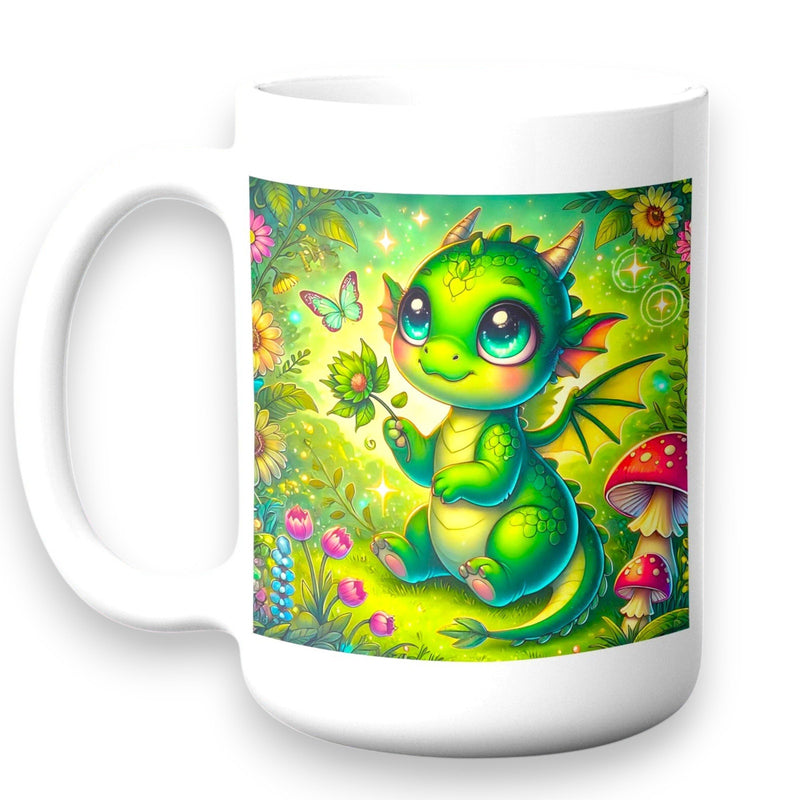 "Adorable Baby Dragon Coffee Mug - Fantasy Creature Design - Black Ceramic Cup"