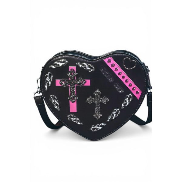 Black Gothic Heart Shape PU Leather Crossbody Bag for Women, Trendy Accessory