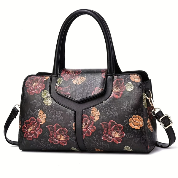 Large Floral Shoulder Handbag for Women – Fashion PU Leather Tote Purse