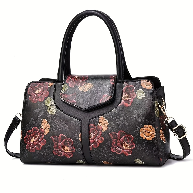Large Floral Shoulder Handbag for Women – Fashion PU Leather Tote Purse