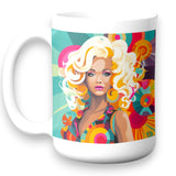 Retro Pop Art Woman Mug 11oz 15oz Colorful Funky Coffee Cup Boho Gift
