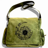 Vintage Olive Green Floral Crossbody Messenger Bag Large Capacity Boho Purse