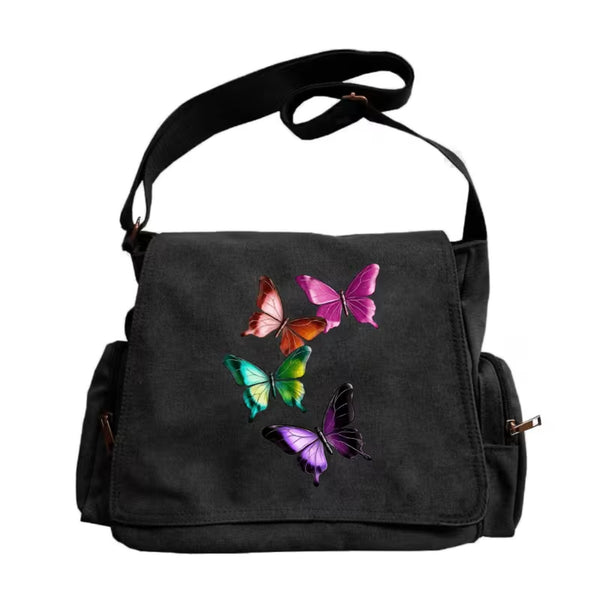 Butterfly Messenger Bag Colorful Gothic Crossbody Shoulder School Satchel