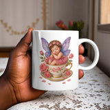 Pink Rose Fairy Teacup Mug – 11oz/15oz Ceramic – Microwave Safe Gift Mug