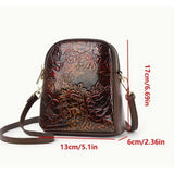 Vintage Floral Embossed Leather Crossbody Bag for Women - Elegant Handbag
