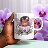 Baby Fairy Mug 11oz 15oz Purple Wings Orchid Teacup Magical Nursery Gift Cup