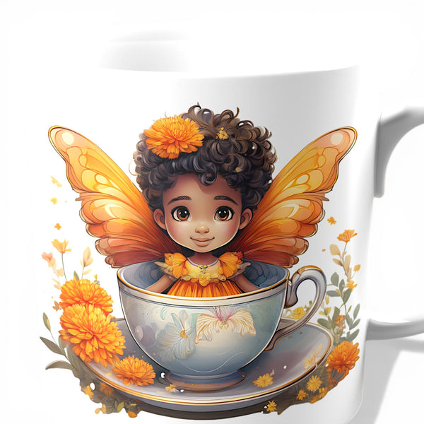 Orange Fairy Mug 11oz 15oz Ceramic Floral Gift Cup for Tea and Coffee