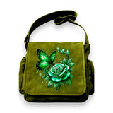 Vintage Olive Green Floral Crossbody Messenger Bag Large Capacity Boho Purse