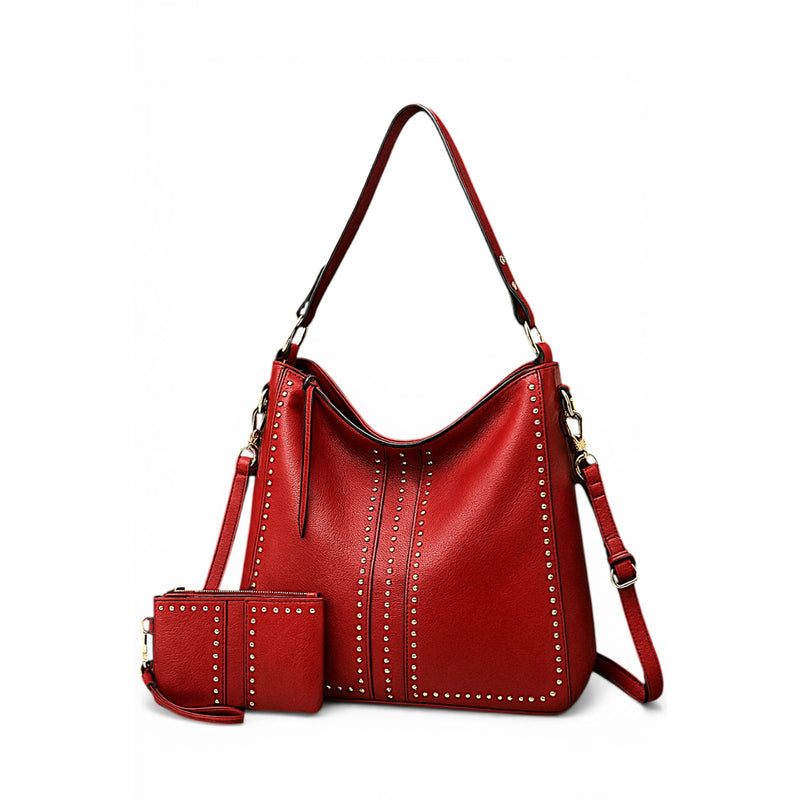Women's Retro Punk Rivet Tote Bag with Wallet Large Capacity Shoulder Handbag
