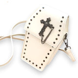 White Gothic Coffin Crossbody Bag with Studs & Chain | Punk Rock Shoulder Purse