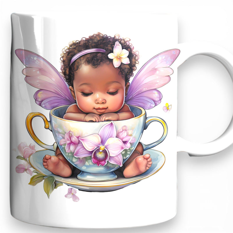 Baby Fairy Mug 11oz 15oz Purple Wings Orchid Teacup Magical Nursery Gift Cup