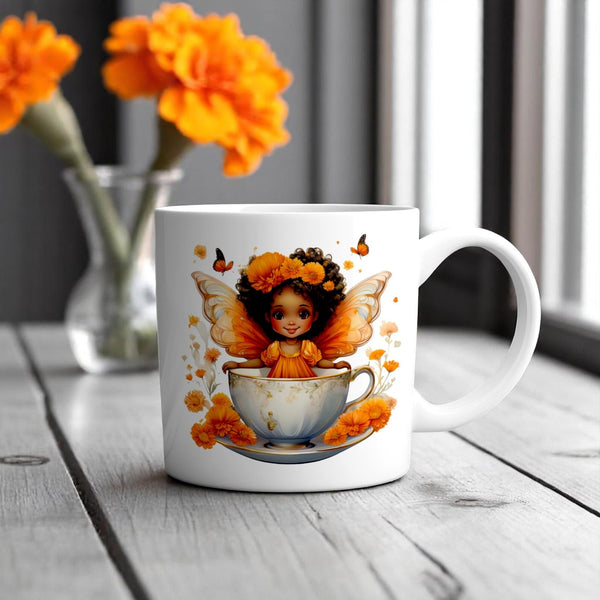 Orange Fairy Butterfly Wings Ceramic Mug 11oz 15oz Fantasy Gift Drinkware