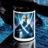 "Galactic Warrior Mug - Sci-Fi Female Fighter with Dual Energy Swords - Futurist