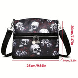 Gothic Skull Crossbody Bag Dark Floral Punk Shoulder Purse Alternative Fashion