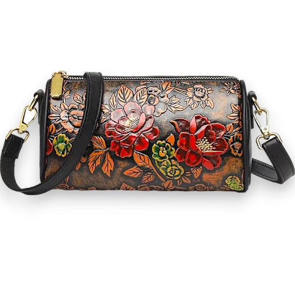 Genuine Leather Floral Crossbody Bag Women's Clutch Purse Boho Vintage Style