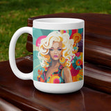 Retro Pop Art Woman Mug 11oz 15oz Colorful Funky Coffee Cup Boho Gift