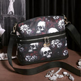Gothic Skull Floral Crossbody Bag for Women Punk Style Shoulder Purse