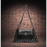 Black Patent Studded Chain Strap Shoulder Bag Flap Clutch Gothic Punk Glam