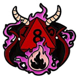 Red D20 Demon Dice Enamel Pin - Horned Dragon Fantasy RPG Accessory