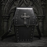 Black Gothic Coffin Crossbody Bag with Studs & Chain | Punk Rock Shoulder Purse
