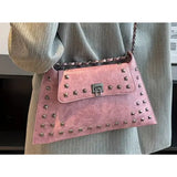 Black Patent Studded Chain Strap Shoulder Bag Clutch Punk Glam Stylish NEW
