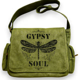 Vintage Olive Green Floral Crossbody Messenger Bag Large Capacity Boho Purse
