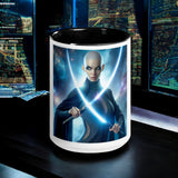 "Galactic Warrior Mug - Sci-Fi Female Fighter with Dual Energy Swords - Futurist