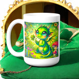 "Adorable Baby Dragon Coffee Mug - Fantasy Creature Design - Black Ceramic Cup"