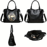 Fantasy Treats black elephant handbag with boho gothic artwork, adjustable crossbody strap, and spacious interior.