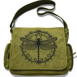 Vintage Olive Green Floral Crossbody Messenger Bag Large Capacity Boho Purse