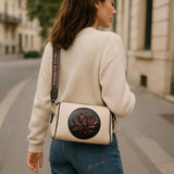 Vintage Floral Crossbody Bag Women Boston Pillow Style Faux Leather Purse