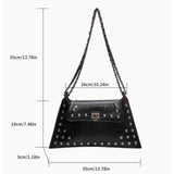 Black Patent Studded Chain Strap Shoulder Bag Flap Clutch Gothic Punk Glam