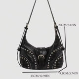 Vintage Leather Shoulder Bag for Women with Silver Accents 31x8x14cm New