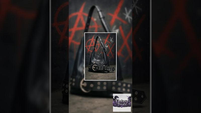 Black Gothic Crossbody Bag with Chain - Punk Rock Shoulder Purse for Women
