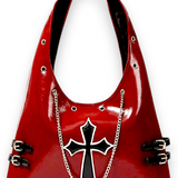 Red Gothic Patent Crossbody Bag with Silver Chain - Punk Rock Purse