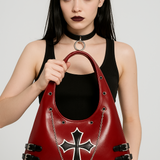 Red Gothic Patent Crossbody Bag with Silver Chain - Punk Rock Purse