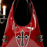 Red Gothic Patent Crossbody Bag with Silver Chain - Punk Rock Purse