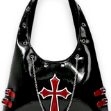 Black Gothic Crossbody Bag with Chain - Punk Rock Shoulder Purse for Women