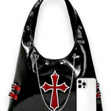 Black Gothic Crossbody Bag with Chain - Punk Rock Shoulder Purse for Women