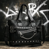 Black Punk Gothic Tote Bag with Chains & Studs – Edgy Shoulder Handbag