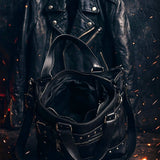 Black Punk Gothic Tote Bag with Chains & Studs – Edgy Shoulder Handbag