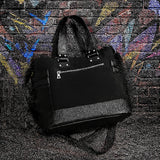 Black Punk Gothic Tote Bag with Chains & Studs – Edgy Shoulder Handbag