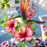 Hummingbird Suncatcher Faux Stained Glass Hibiscus Window Hanging 9"