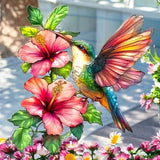 Hummingbird Suncatcher Faux Stained Glass Hibiscus Window Hanging 9"
