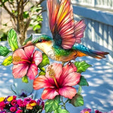 Hummingbird Suncatcher Faux Stained Glass Hibiscus Window Hanging 9"