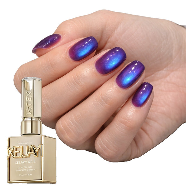 Purple Blue Cat Eye Gel Nail Polish Magnetic Aurora Soak Off UV LED