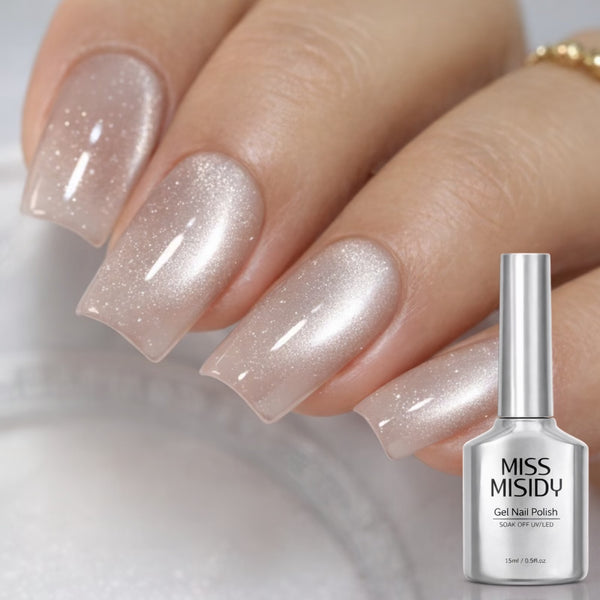 Nude Cat Eye Gel Nail Polish Jelly Shimmer UV LED Soak Off Natural Nails
